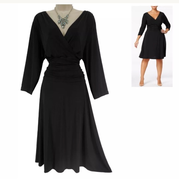Nine West Dresses & Skirts - 14 Large XL▪️SEXY BLACK RUCHED WAIST MIDI DRESS